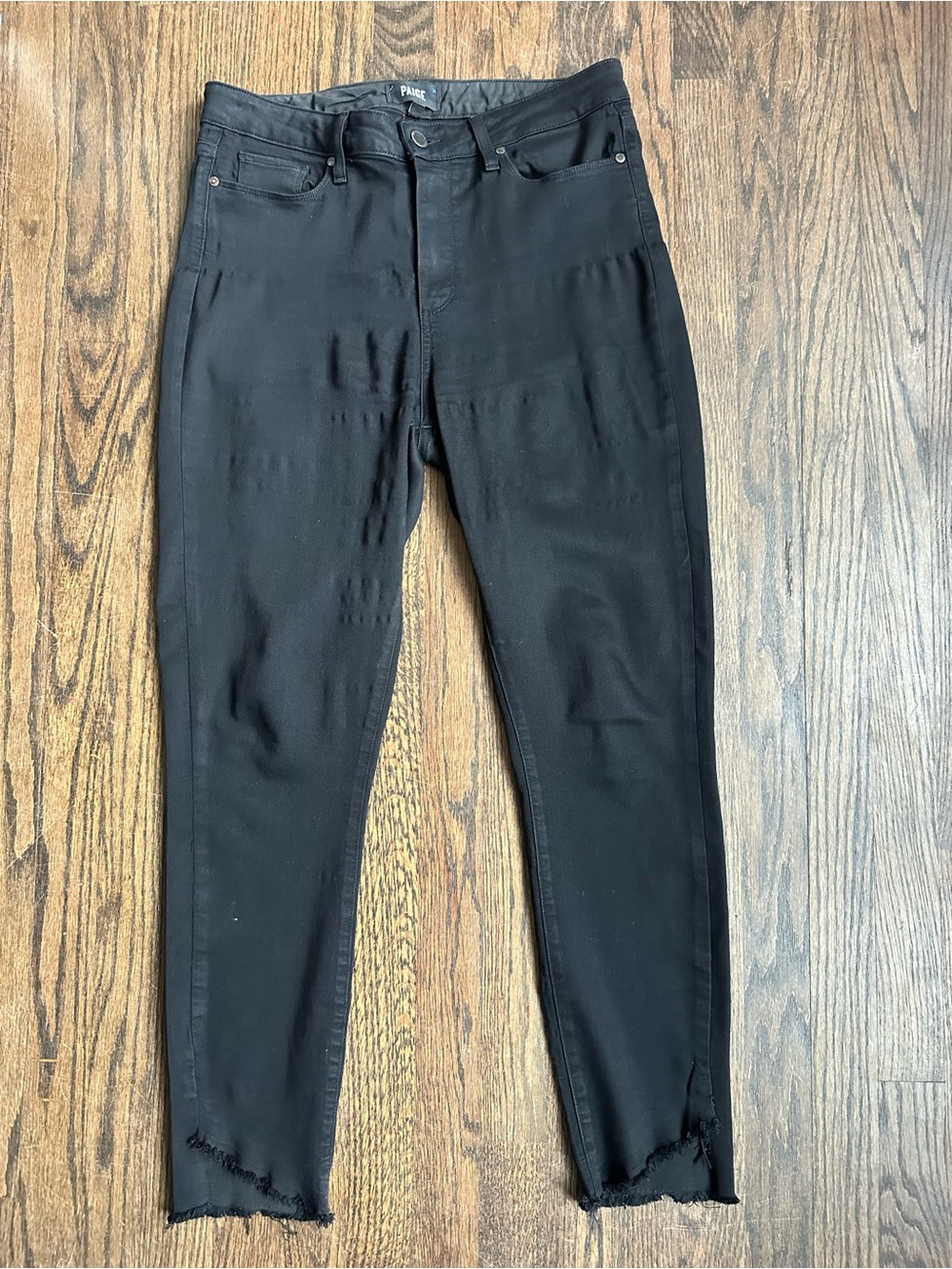 PAIGE Hoxton Ankle Black Skinny Jeans Women’s 31 Raw Hem High Rise